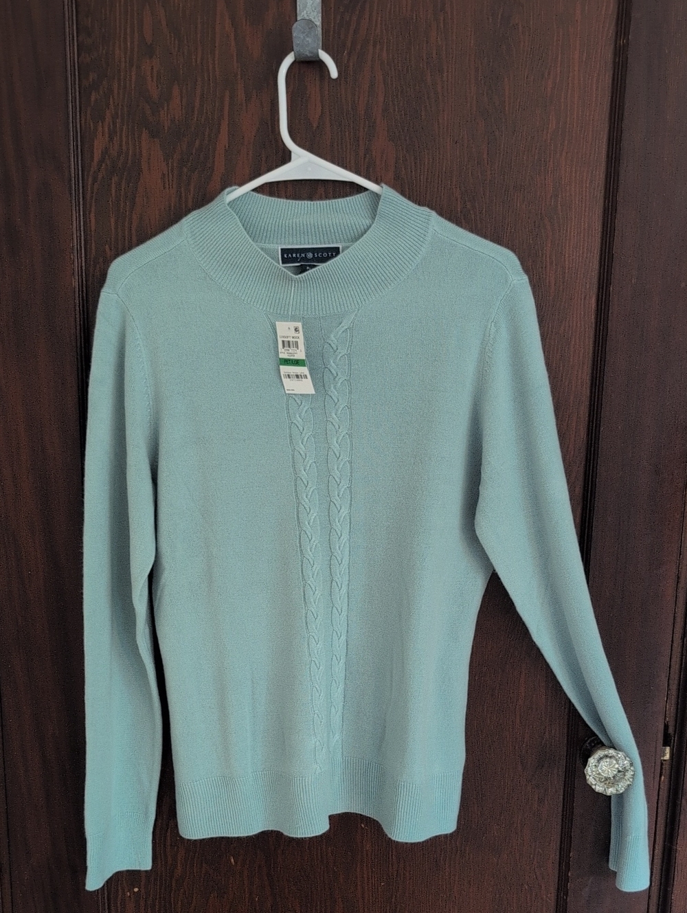 Karen Scott Mint Crewneck Cable-Front Sweater Soft